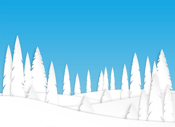 winterlandschaft am nachmittag. verschneite wiesen und bäumen im park oder im wald. entwerfen sie in papier-art-stil. vektor - snow wind overlay stock-grafiken, -clipart, -cartoons und -symbole