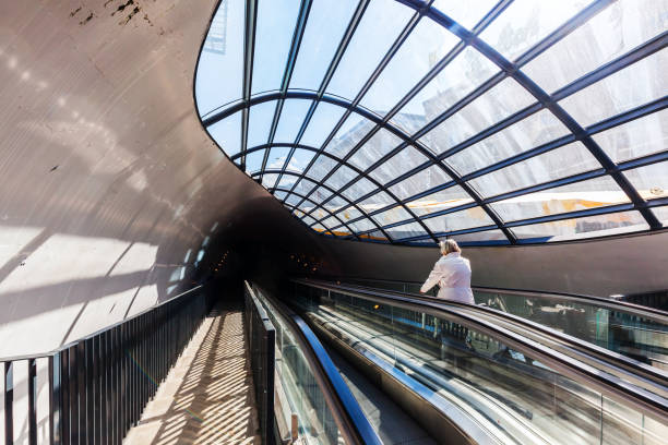 Modern Escalator Point of View from Bottom