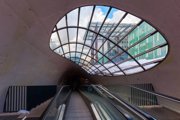 Futuristic escalator in modern tunnel