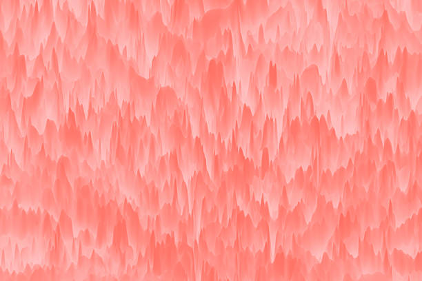 Optical Illusion Abstract. Icicles - Mountains, Stalactite - Stalagmite. Pastel Living Coral Millennial Pink Ombre Texture Misty Snow Silhouette Rock Natural Pattern Ice Cave Springtime Computer Graphic Fractal Fine Art