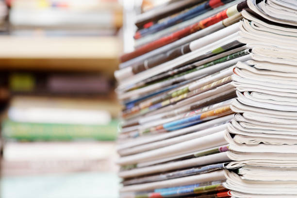 istock Close-up photograph of a stack of old magazines 1127443268