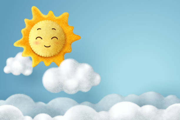 ilustrações de stock, clip art, desenhos animados e ícones de needle felting of sun and cloud in the sky, hello spring or summer concept - sewing needlecraft product needle backgrounds