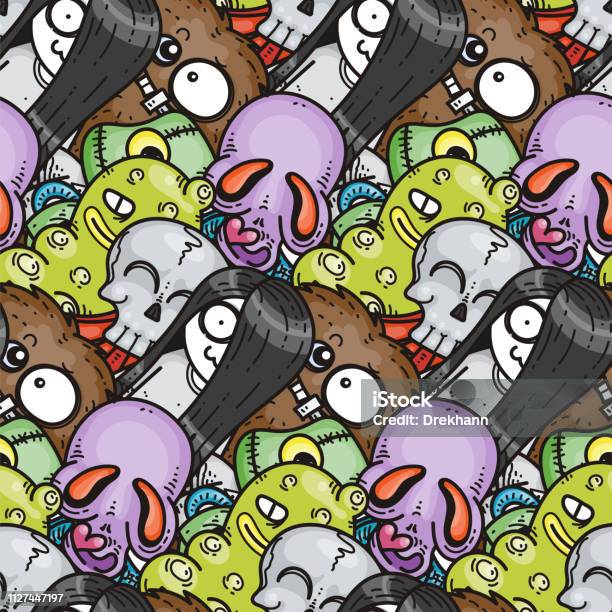 Seamless Pattern With Cute Cartoon Monsters Ready For Packaging Wrapping Paper Prints Wallpaper Fabric Textile Fashion Home Decor Etc Stock Illustration - Download Image Now