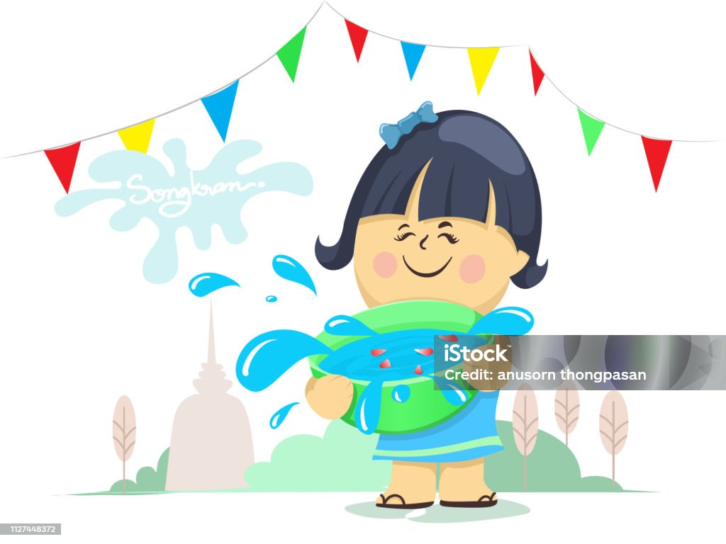 Cô Gái Hoạt Hình Đang Cầm Bát Nước Lễ Hội Songkran Văn Hóa Ở Thái ...