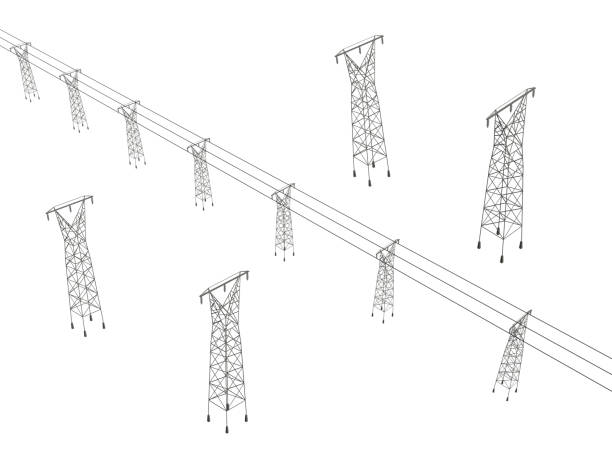 ilustraciones, imágenes clip art, dibujos animados e iconos de stock de powerlinetower - isometric power line electricity electricity pylon