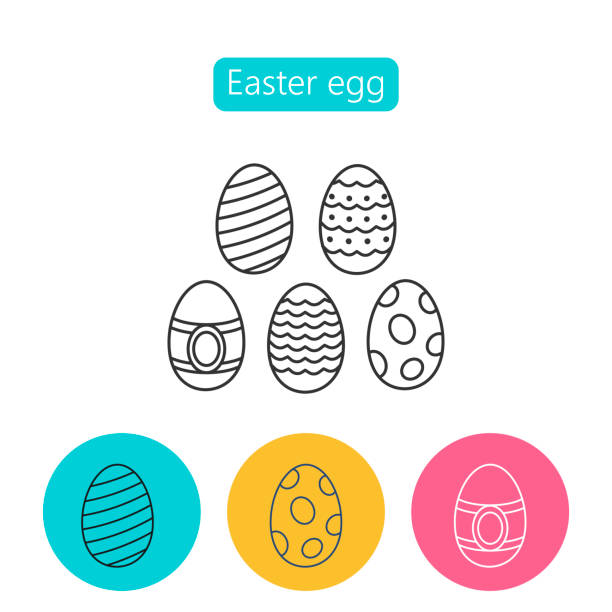 ilustraciones, imágenes clip art, dibujos animados e iconos de stock de los iconos con el ornamento del huevo para vacaciones de semana santa. - easter egg paint black and white drawing