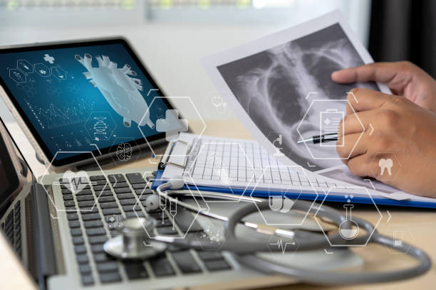 istock Health care writing prescription Doctor working modern virtual screen interface network 1127456787