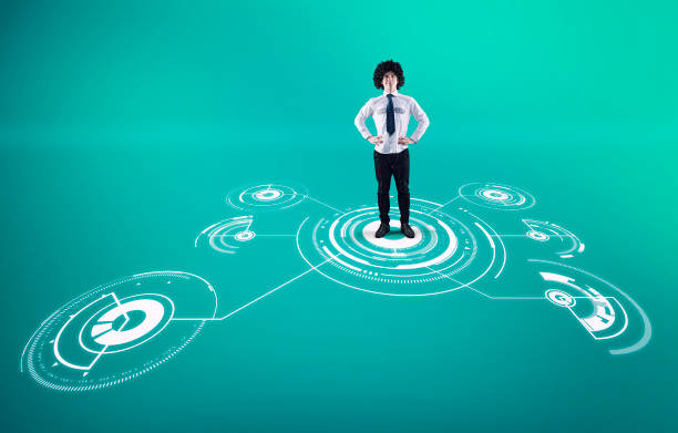 istock Businessman standing in the middle of a network . 1127461232