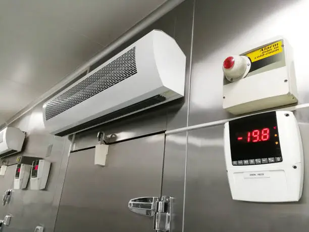 Photo of Low Temperature of Front Frozen Food Storage Cold Room.