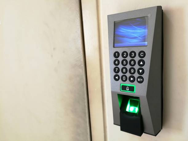 istock Fingerprint Scanner of front Machine room - security 1127462894