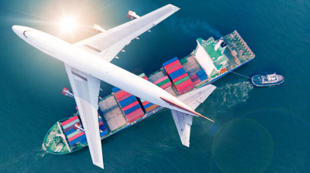 istock Aerial view logistics and transportation of Container Cargo ship and Cargo plane  for import export and transportation background. 1127463754
