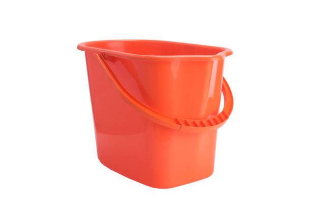 a red bucket for mopping a set from different angles. isolated on a white background. file contains clipping path