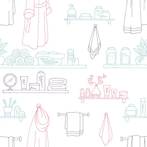 Vector illustration of Shelves graphic bathroom color seamless pattern sketch background illustration vector