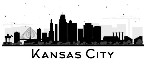 kansas city missouri skyline silhouette z czarnymi budynkami odizolowanymi na biało. - kansas city stock illustrations