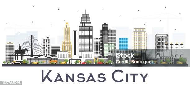 Kansas City Missouri Skyline With Color Buildings Isolated On White Stock Illustration - Download Image Now