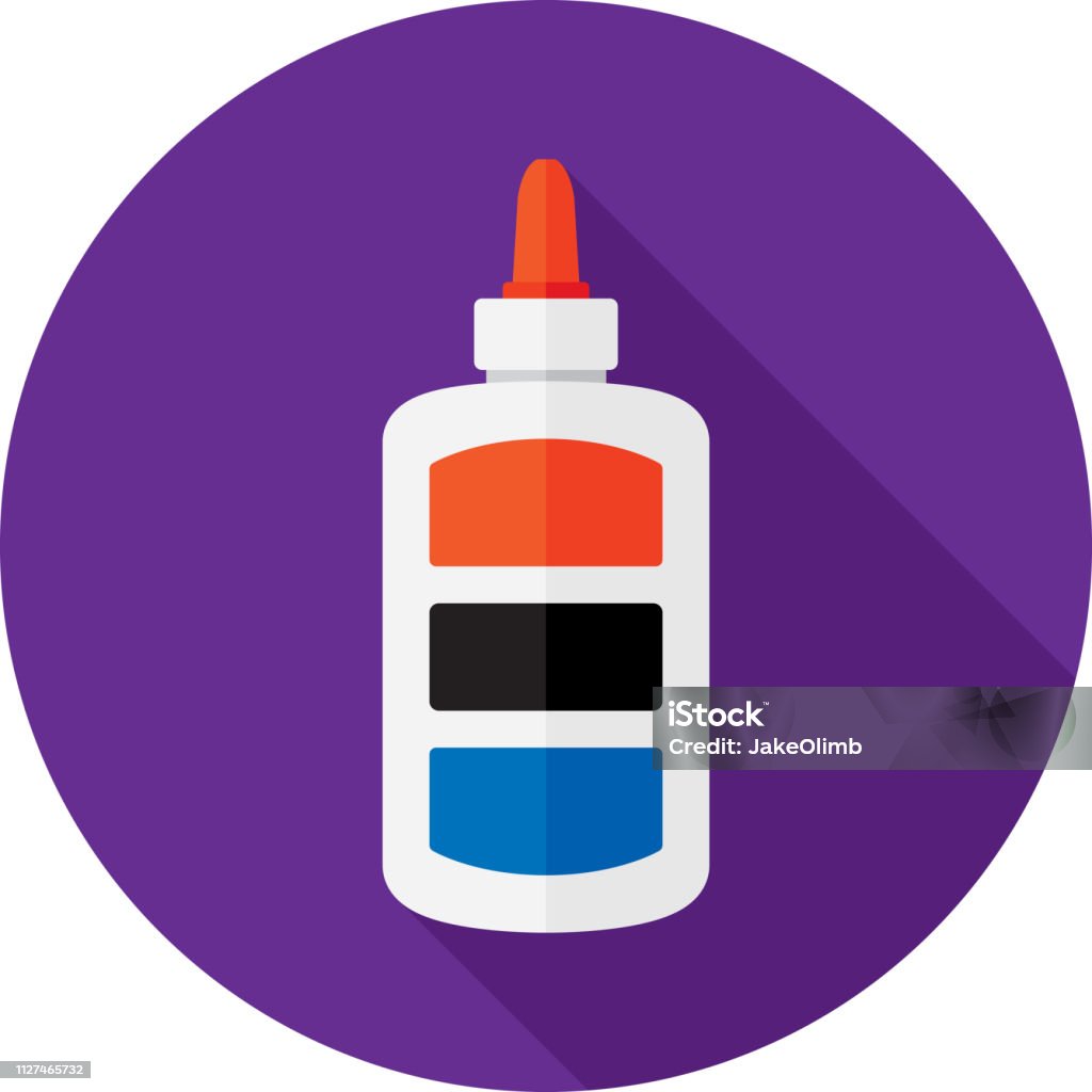 Glue Icon Flat Vector illustration of a glue bottle against a purple background in flat style. Glue stock vector