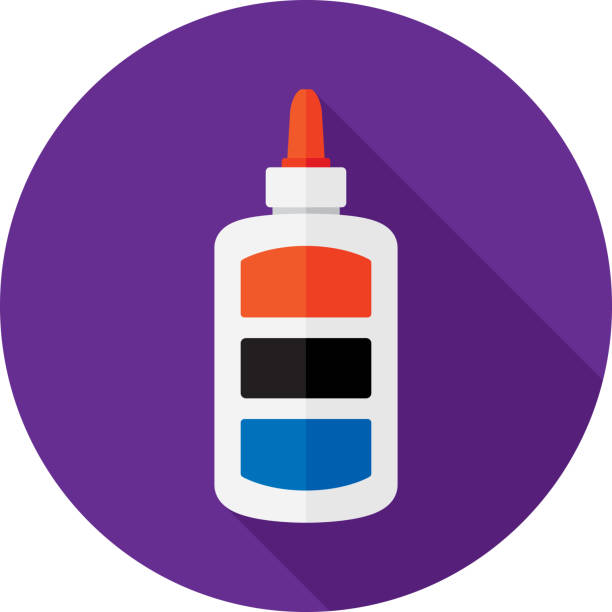 Glue Icon Flat Vector illustration of a glue bottle against a purple background in flat style. cartoon of glue stick stock illustrations