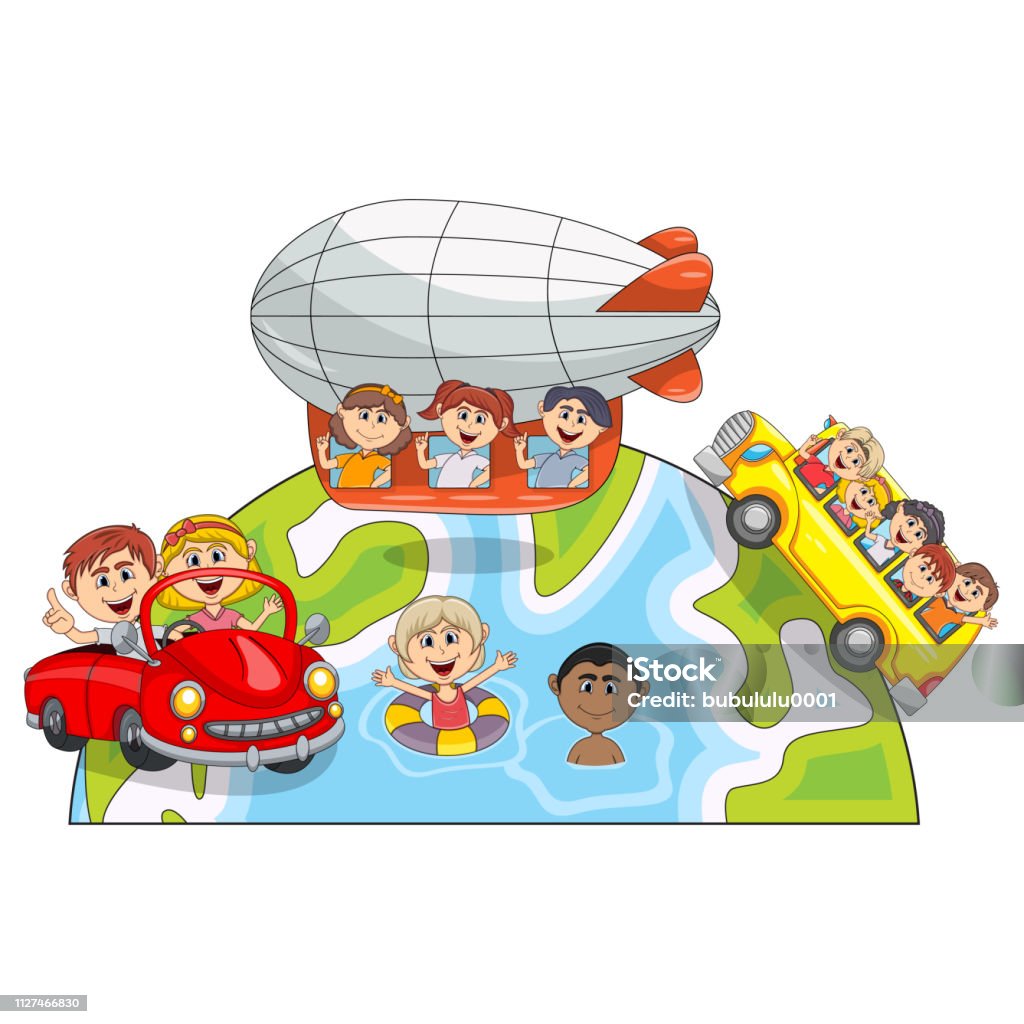 Children Around The World Cartoon Stock Illustration - Download Image Now -  Airplane, Blimp, Car - iStock