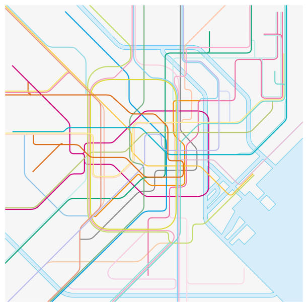 illustrations, cliparts, dessins animés et icônes de carte de métro vecteur de la tokio capitale japonaise de couleur - local train