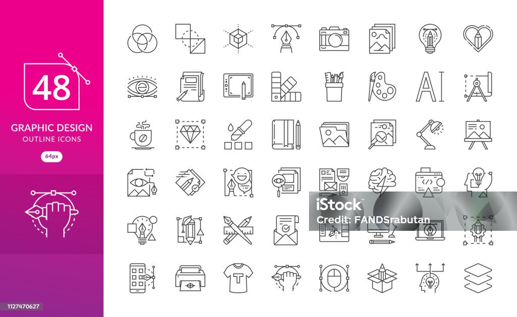 Conjunto de iconos de la delgada línea de diseño gráfico - arte vectorial de Ícono libre de derechos