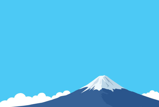 mount fuji und cloud-postkarte-vorlage - berg fudschijama stock-grafiken, -clipart, -cartoons und -symbole