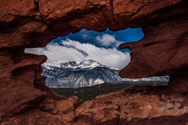 istock Pikes Peak from a hole in a rock 1127475120