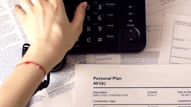 Woman phoning and personal plan 401k