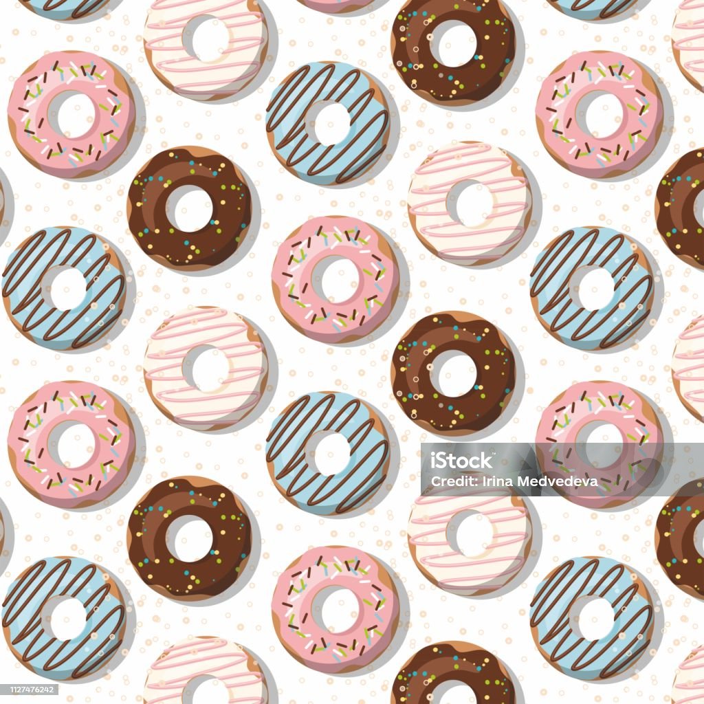 Patterned Donuts Pattern With Glazed Donuts On White Stock Illustration - Download Image ...