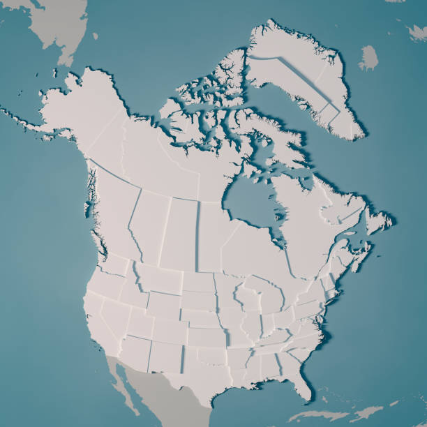 3D Render of a Country Map of Northern America with the Administrative Divisions.\nMade with Natural Earth. \nhttps://www.naturalearthdata.com/downloads/10m-cultural-vectors/\nAll source data is in the public domain.