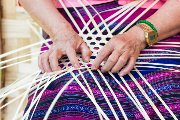 istock The villagers took bamboo stripes to weave into different forms for daily use utensils 1127477655