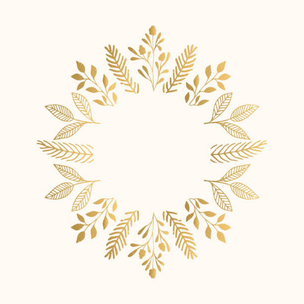 illustrazioni stock, clip art, cartoni animati e icone di tendenza di cornice in oro estivo con fiori e foglie. illustrazione isolata vettoriale. - christmas frame wreath garland