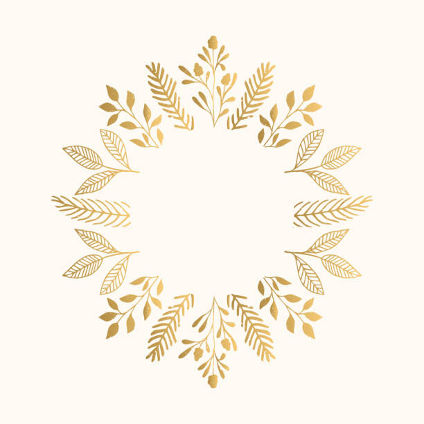 ilustrações, clipart, desenhos animados e ícones de moldura de ouro verão com flores e folhas. ilustração em vetor isolado. - christmas frame wreath garland