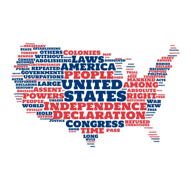 Vector illustration of USA map silhouette word cloud Declaration of Independence