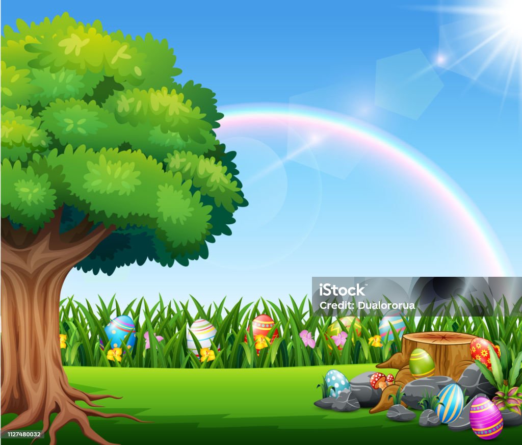 Happy Easter Nature Background With Rainbow Stock Illustration - Download Image Now - April, Beauty, Cartoon - iStock Happy Easter Nature Background With Rainbow Stock Illustration - Download Image Now - April, Beauty, Cartoon - iStock