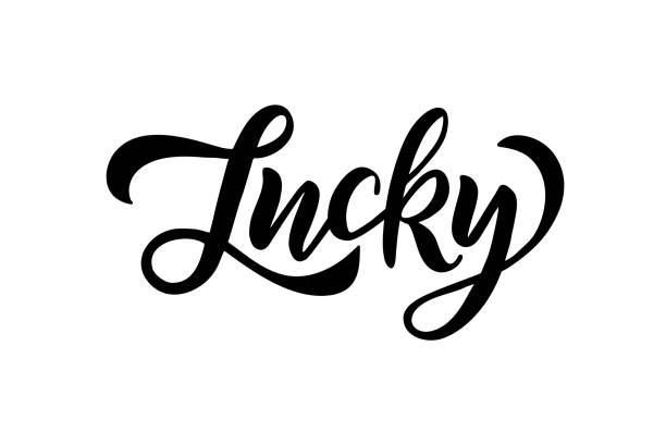 lucky - kézzel rajzolt ecset betűk - szerencse témájú stock illusztrációk