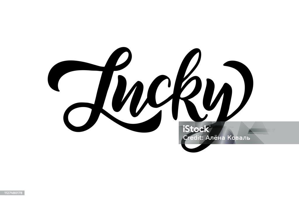 Lucky - hand drawn brush lettering Lucky - hand drawn brush faux calligraphy. St. Patrick's Day celebration typography lettering. For t shirt, print, poster, banner, greeting card. Vector illustration isolated on white background. Luck stock vector