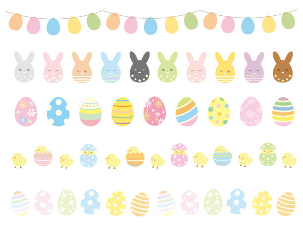 illustrazioni stock, clip art, cartoni animati e icone di tendenza di linea di pasqua1 - rabbit easter flower frame