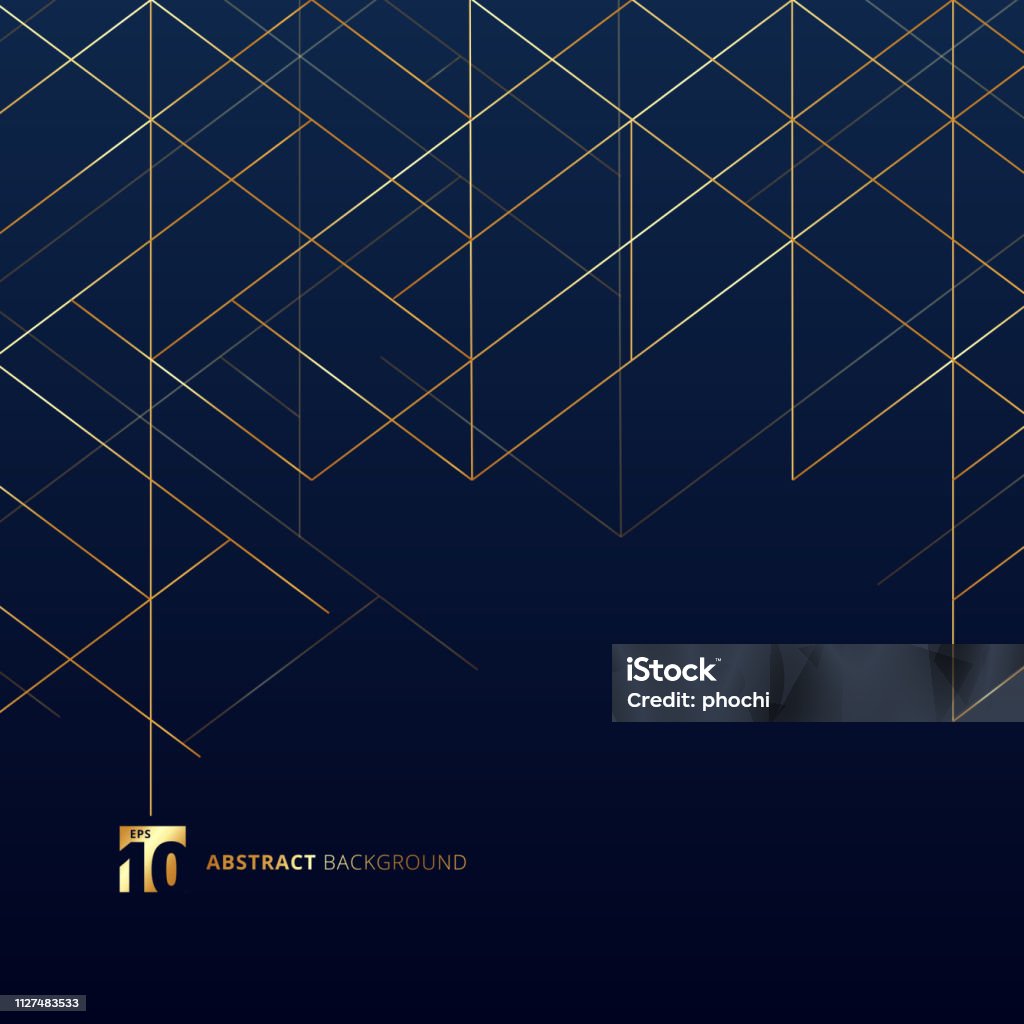 Abstract dimension lines gold color on dark blue background. Modern luxury style square mesh. Digital geometric abstraction with line. Abstract dimension lines gold color on dark blue background. Modern luxury style square mesh. Digital geometric abstraction with line. Vector illustration Pattern stock vector