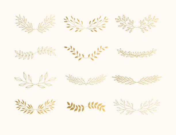 sommer golden flourish teiler zur seite dekoration. hochzeit einladung lorbeeren. - gold leaf stock-grafiken, -clipart, -cartoons und -symbole