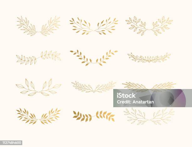 Summer Golden Flourish Dividers For Page Decoration Wedding Invite Laurels Stock Illustration - Download Image Now