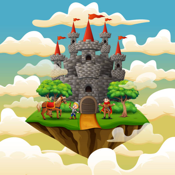 istock Prince and little knight in a castle on the cloud 1127485084