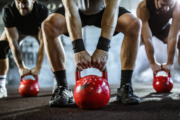 istock gym with kettle bells in a gym! 1127486030