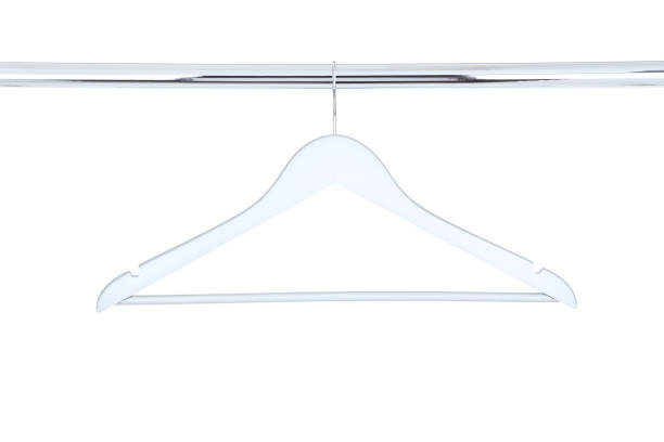 istock Gray wooden hanger hanging on white background 1127490408