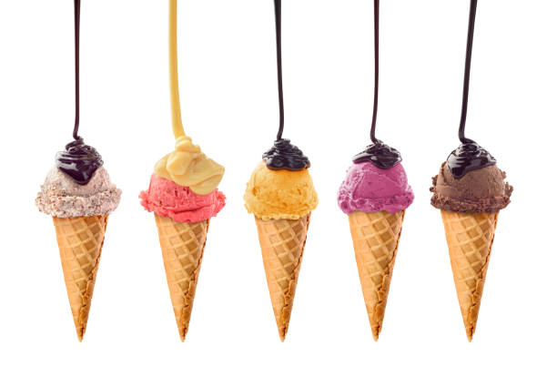 istock a set of different ice cream watered with chocolate 1127490530