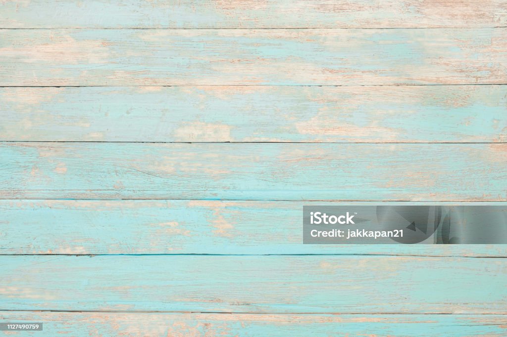 Vintage beach wood Vintage beach wood background - Old weathered wooden plank painted in turquoise blue pastel color. Wood - Material Stock Photo