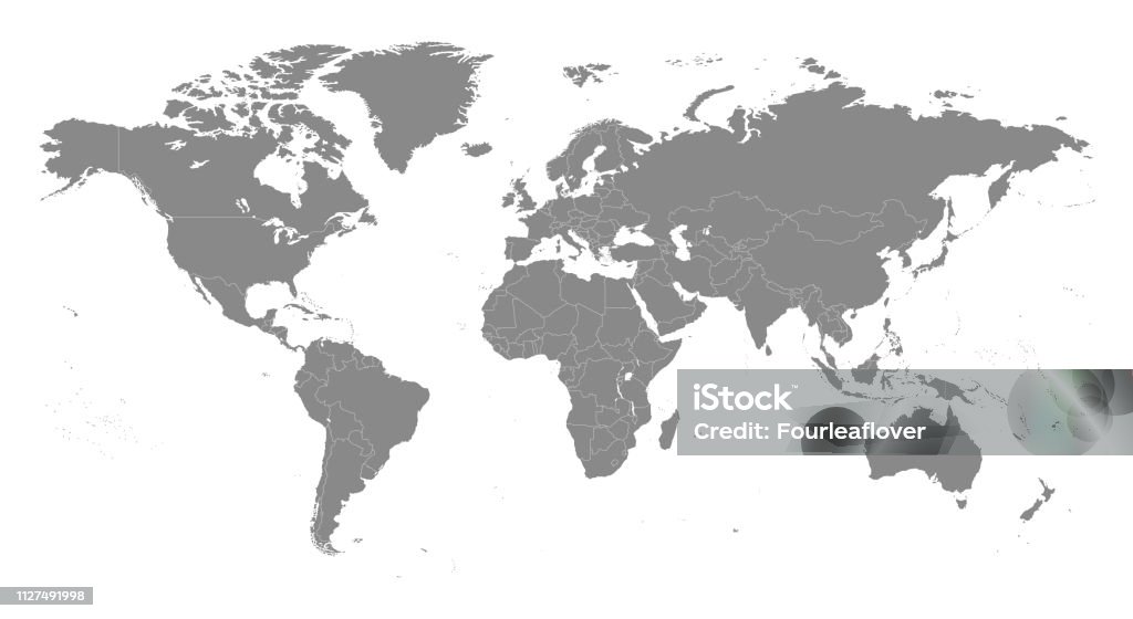 Highly detailed vector World map Highly detailed vector World map, with gray countries and white borders on a white background. High detail vector illustration World Map stock vector