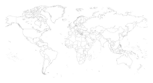 ilustraciones, imágenes clip art, dibujos animados e iconos de stock de mapa mundial con contornos - usa map cartography outline