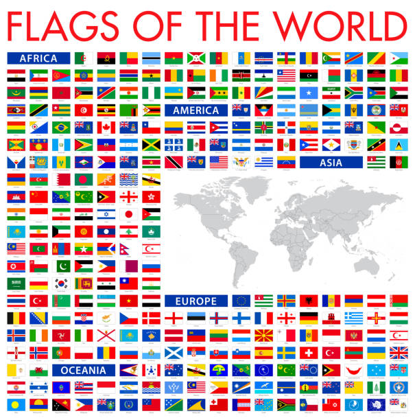 illustrazioni stock, clip art, cartoni animati e icone di tendenza di tutti i flag del mondo - set di icone vettoriali - barbados flag illustrations