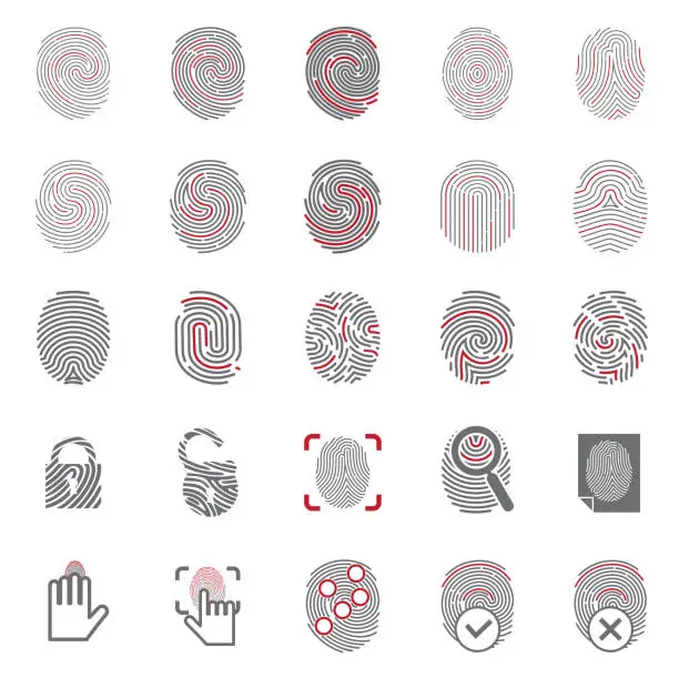 Vector illustration of Finger id icons red on white background for graphic and web design, Modern simple vector sign. Internet concept. Trendy symbol for website design web button or mobile app.