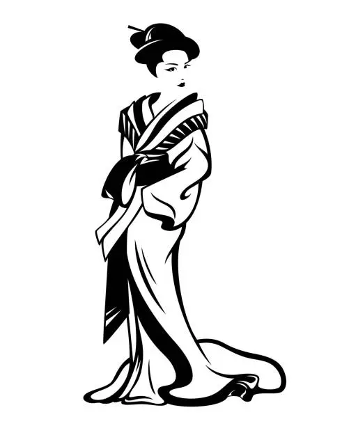 Vector illustration of japanese geisha wearing kimono vector design